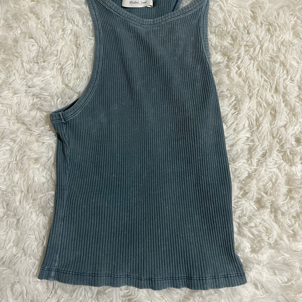 Blue/Grey Ribbed Tank Top - Picture 3 of 3